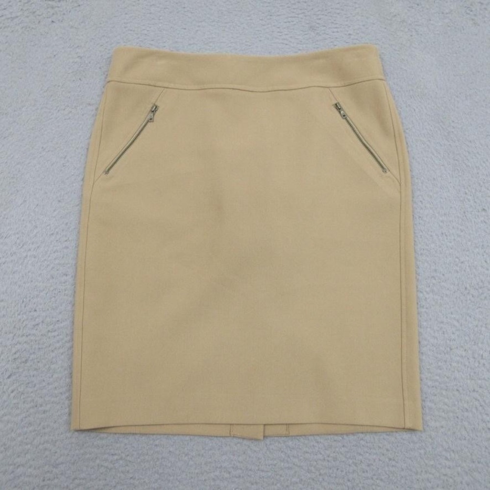 Ann Taylor Loft Work Skirt Womens 8 Tan Pencil Straight Midi Stretch Coprcore